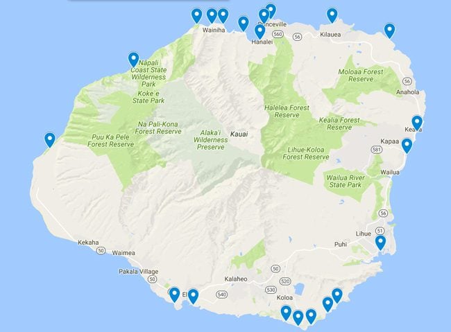 Map Of The Best Beaches In Kauai Hawaii 