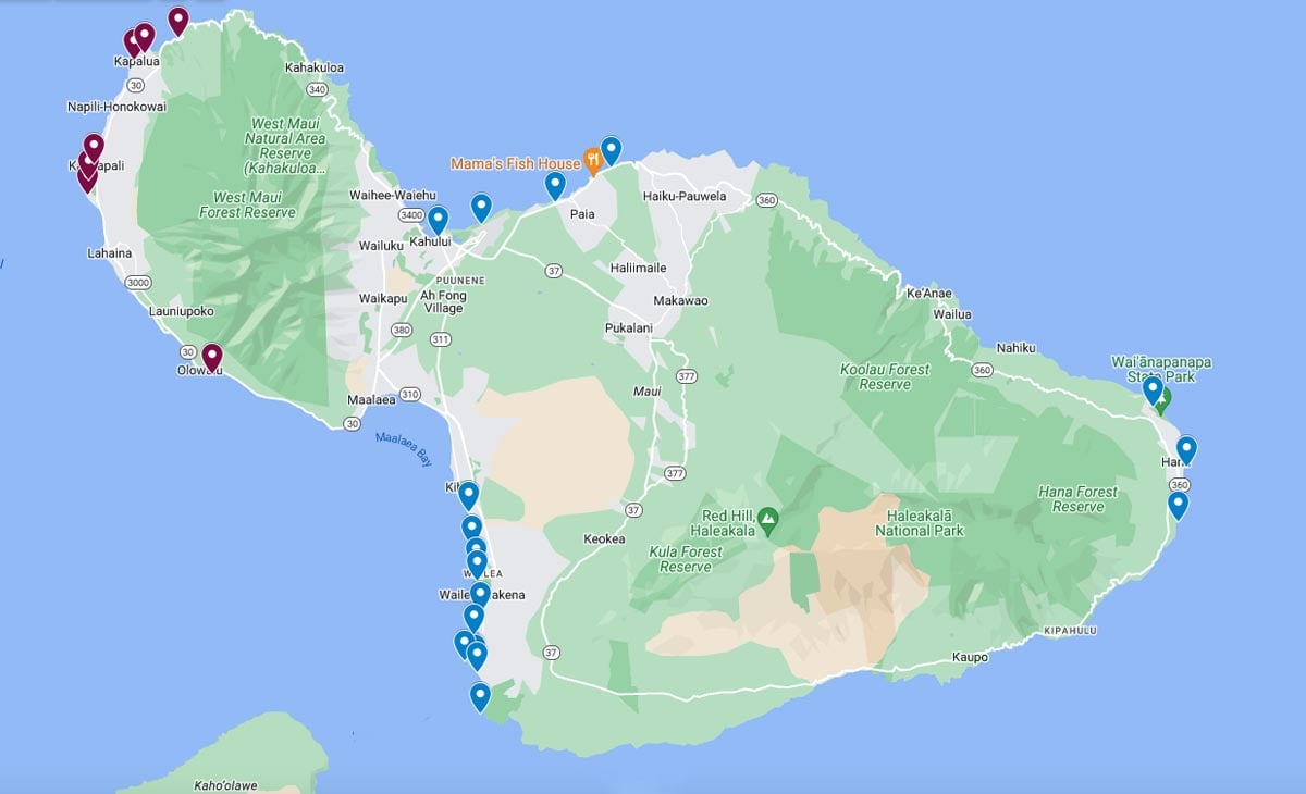 Map of the Best Beaches in Maui