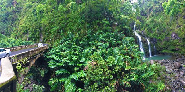 Scenic Hana Highway - Three Bears Falls - Mui - Hawaii - Panoramic View