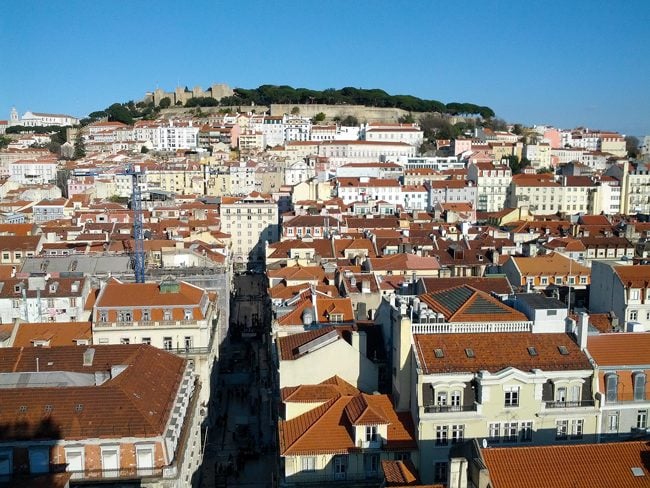 Panoramic view of Lisbon castle from Elevador de Santa Justa