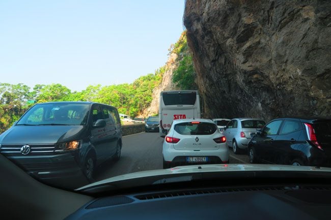 congested road traffic - driving Amalfi Coast