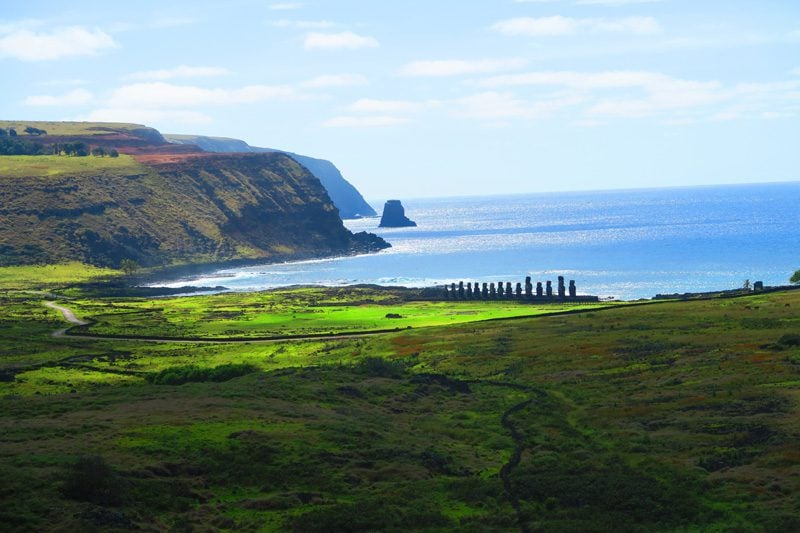 Ahu Tongariki from Rano Raraku Easter Island