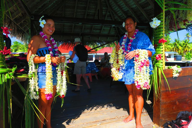 Flower necklace lei greeting Fakarava French Polynesia