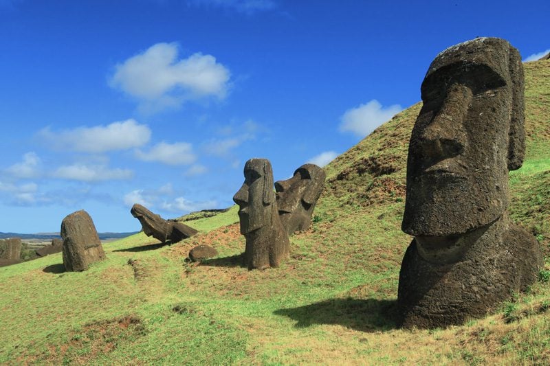 Moai statues in Rano Raraku quarry Easter Island