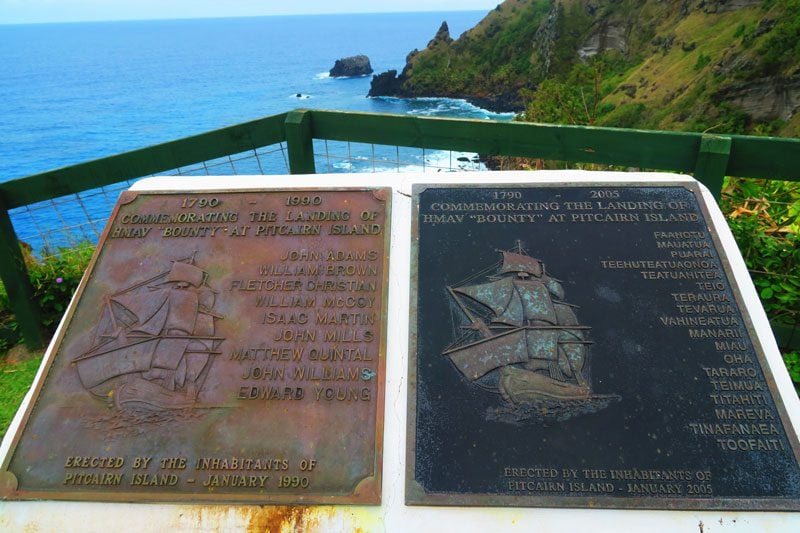 Plaque commemorating bounty mutineers and polynesians - Pitcairn Island