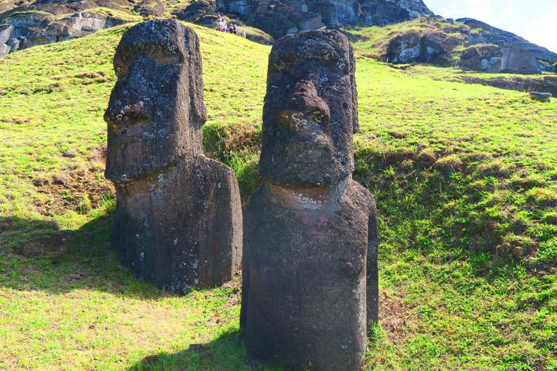 Ke Kona he Roa Moai with european ship Easter Island Rano Raraku