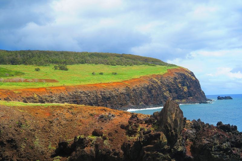 View of Rano Kau from Ana Kai Tangata Cannibal Cave Easter Island