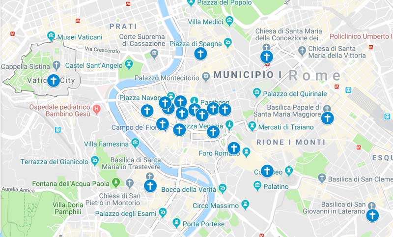 Map Of The Best Churches In Rome 