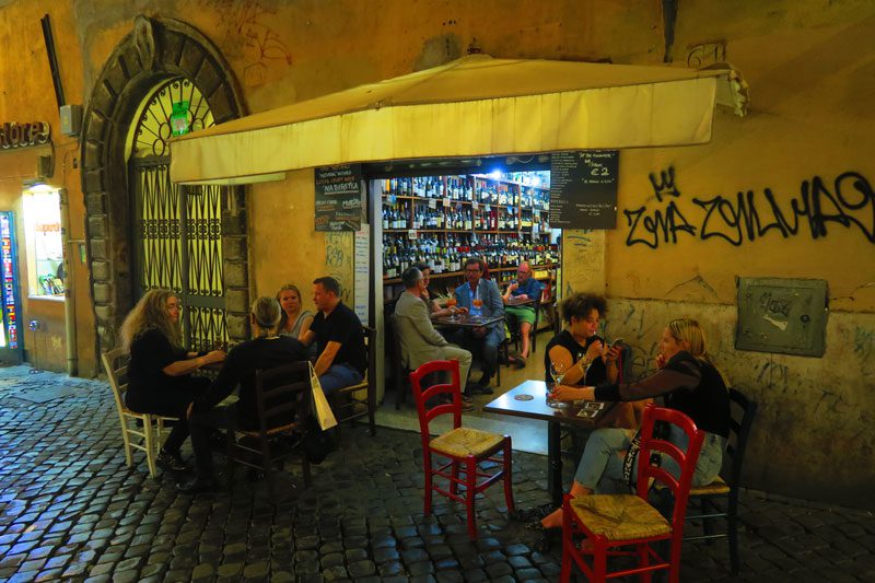 Rome wine bar at night