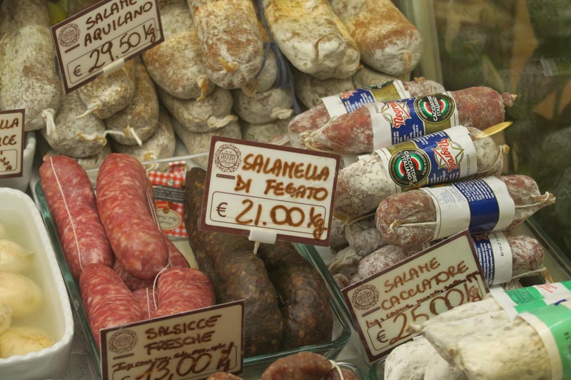 Sausages in Ancient Pizzicheria Ruggeri - Rome deli