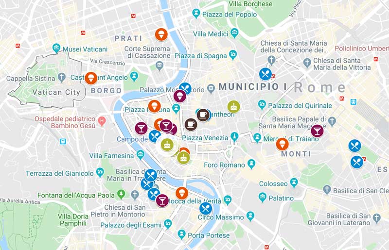 best places to eat in rome - map