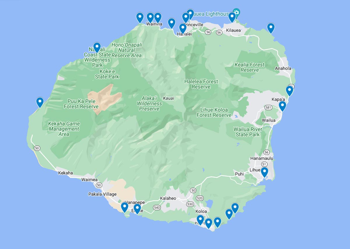 Map of the Best Kauai Beaches