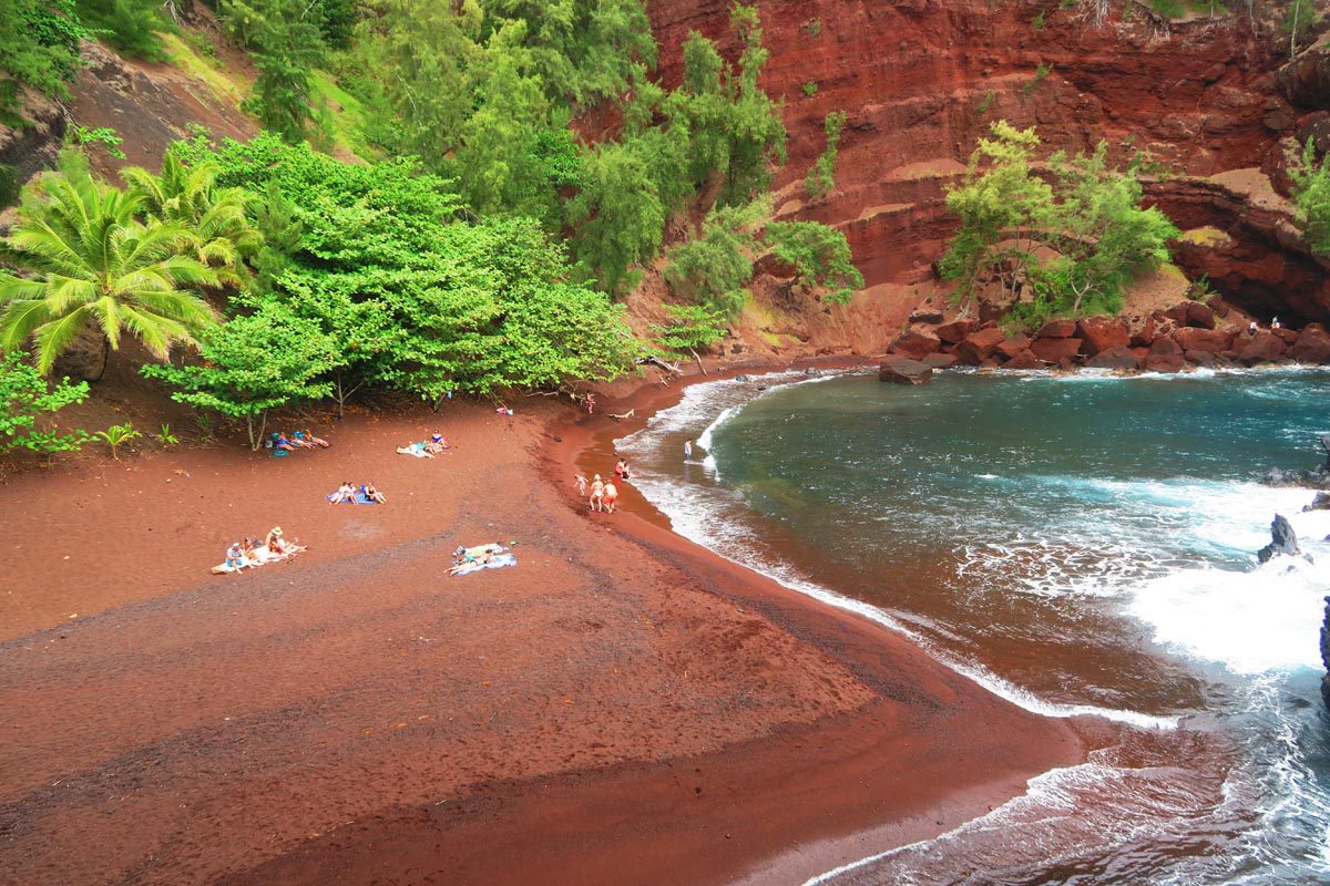 Kaihalulu Red Sand Beach - road to Hana - Maui Hawaii