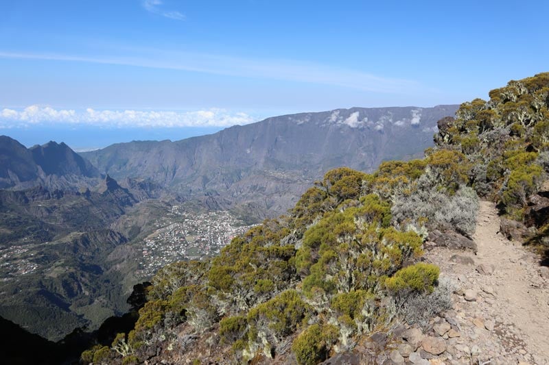 Hiking down from Piton des Neiges Summit - Reunion Island - trail and cilaos