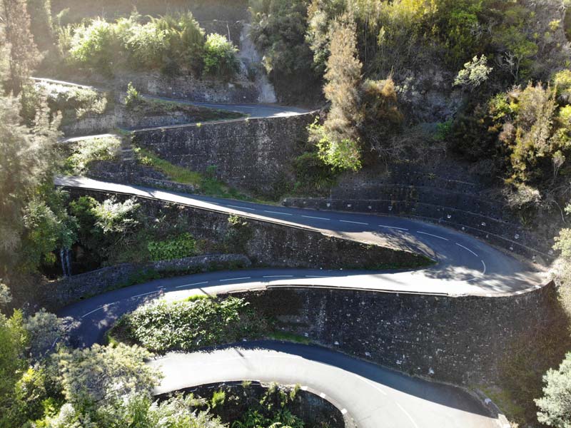 Sharp bends on road from Cilaos to Ilet a Cordes - Reunion Island