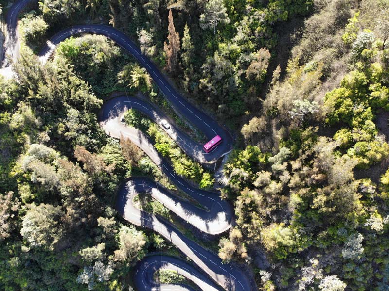 aerial view of Sharp bends on road from Cilaos to Ilet a Cordes - Reunion Island