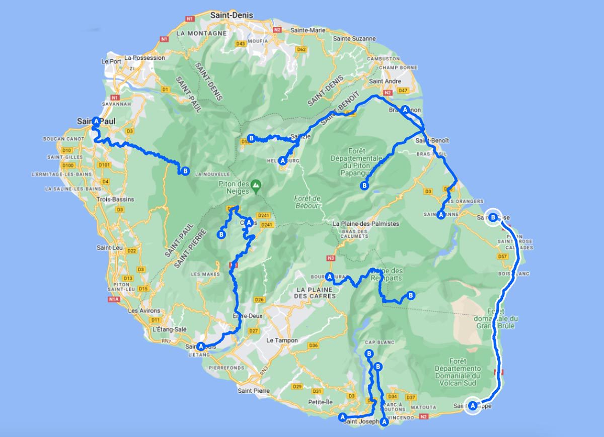 Best Scenic Drives in Reunion Island Map