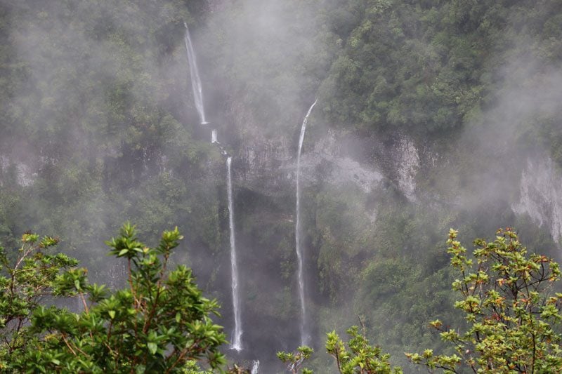 Closeup of waterfalls in Takamaka Lookout - Reunion Island