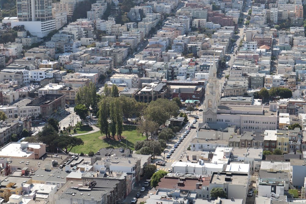 Washington Square Park from coit tower san francisco