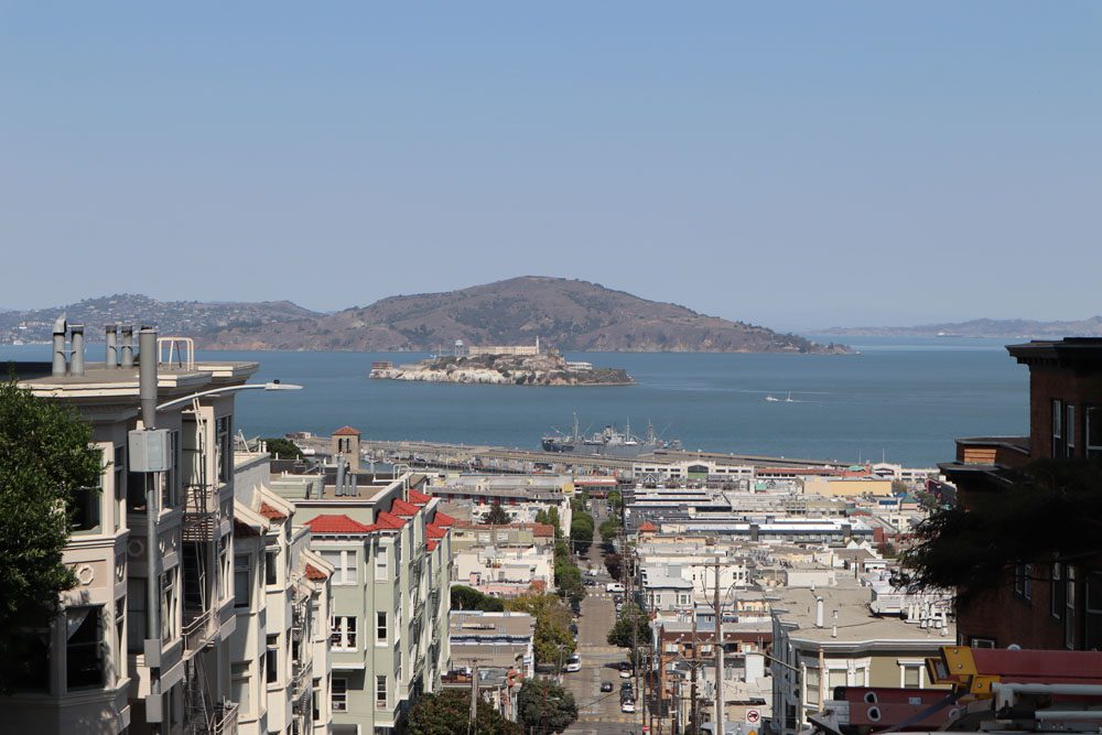 alcatraz island from nob hill san francisco