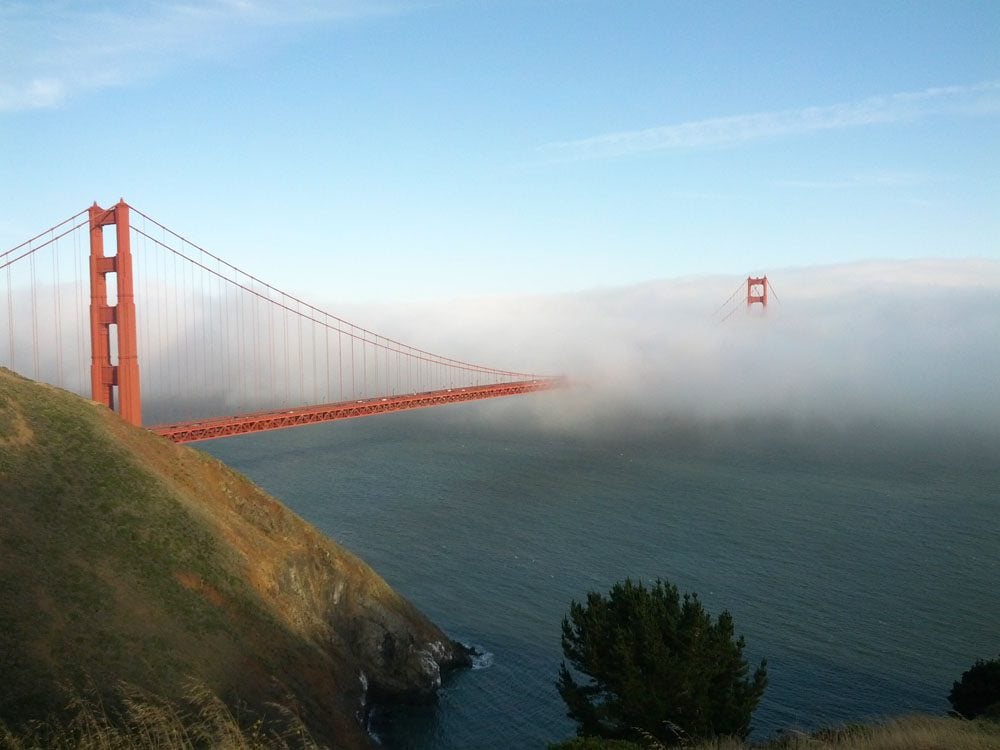 golden gate bridge in clouds from Marin Headlands san francisco