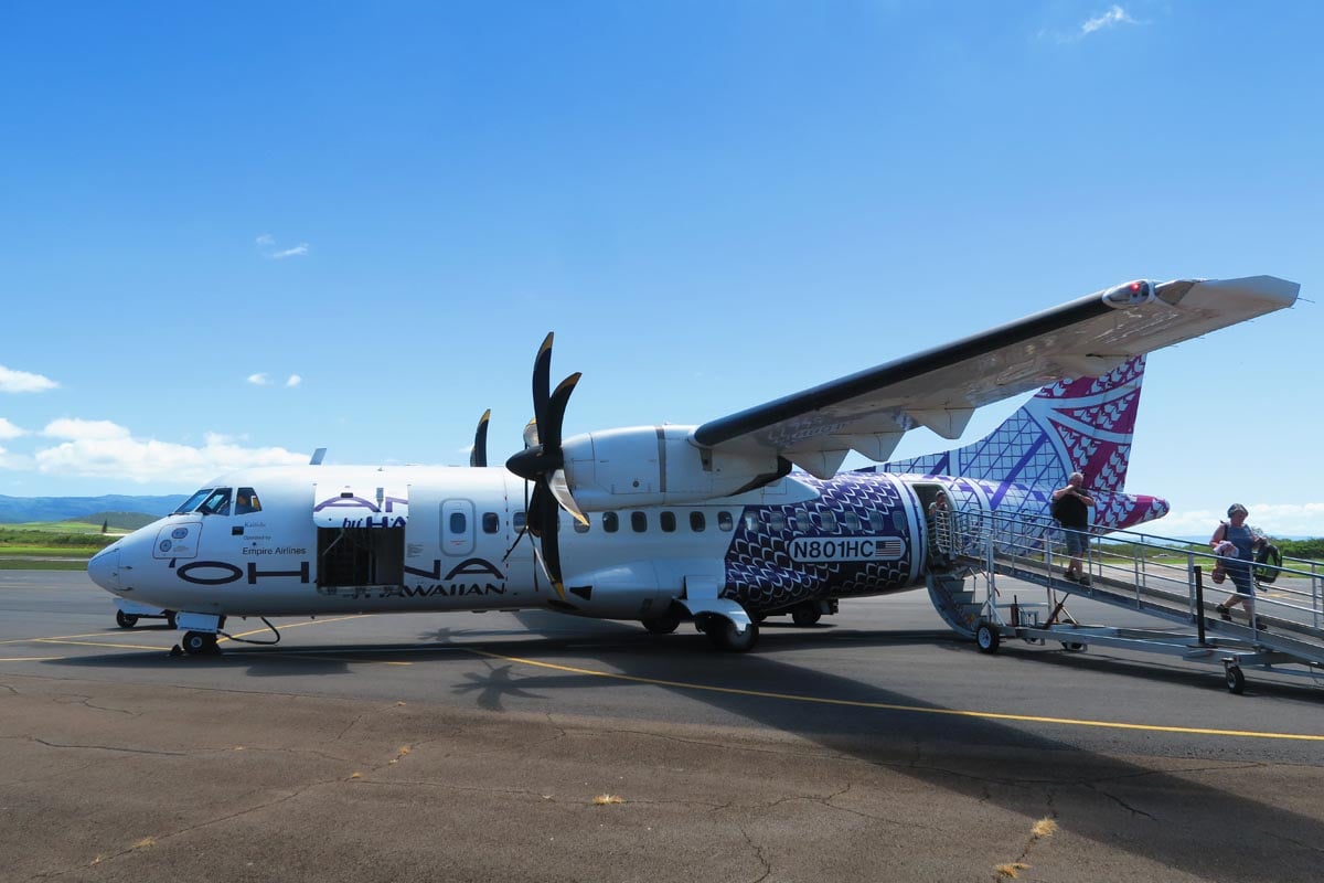 Hawaiian Airlines plane at Molokai airport - Hawaii