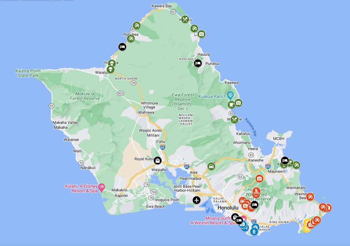 Honolulu and Oahu Itinerary Map