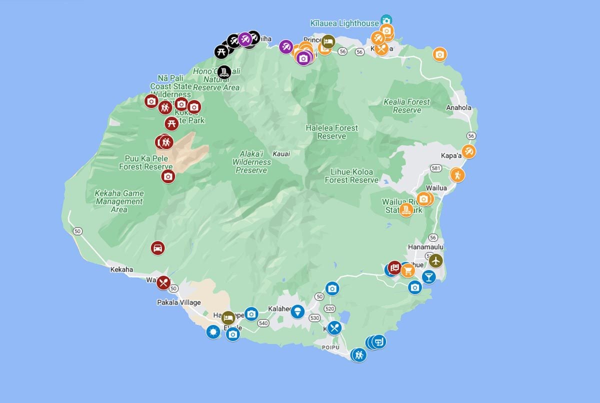 Kauai itinerary Map