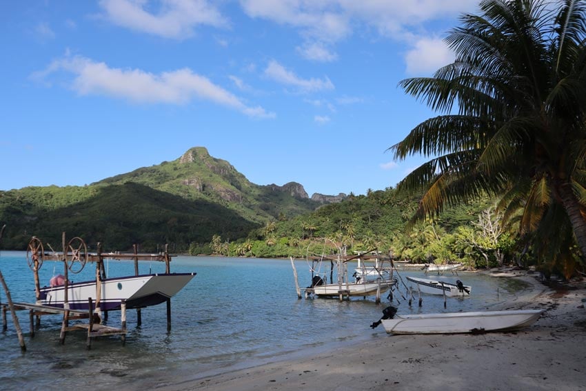 Boats in the air in Maupiti French Polynesia