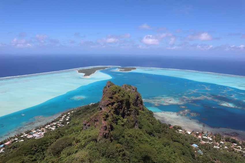 View from summit of Mount Teurafaatiu hike - French Polynesia - Maupiti