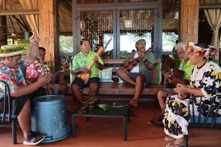 locals playing music in Vaitumu Village - Rurutu - Austral islands - French Polynesia