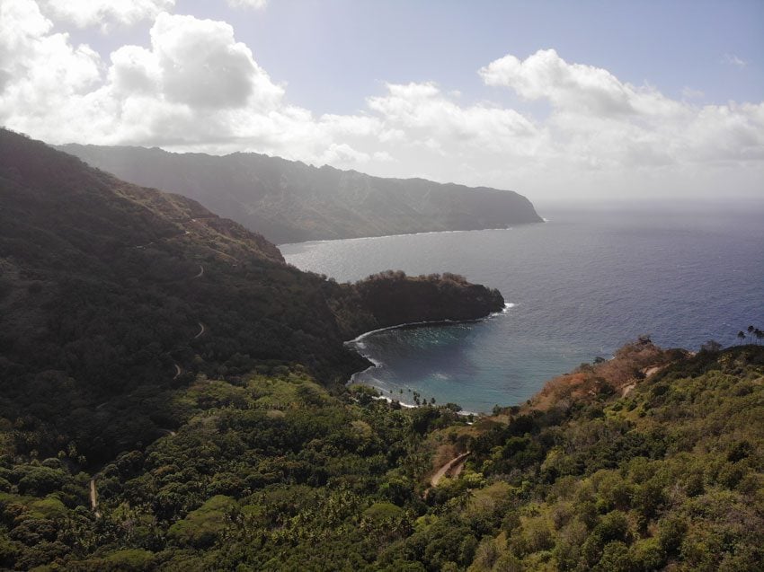 Sea cliffs on road to Puamau - Hiva Oa - Marquesas Islands - French Polynesia