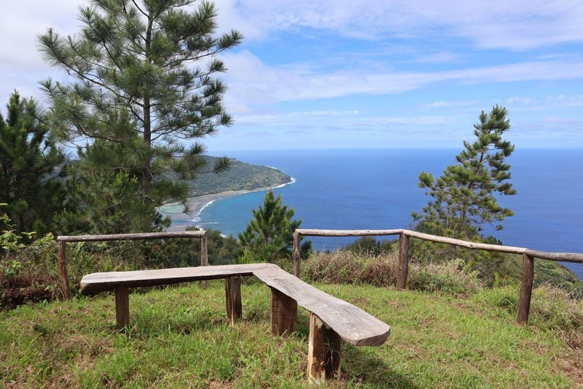 bench on hiking trail - rurutu - austral islands - french polynesia