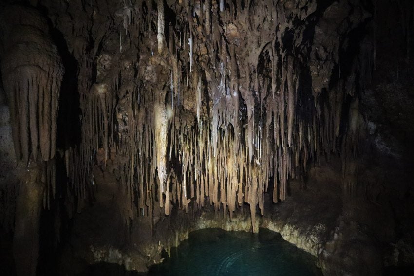 closeup of stalactites in secret cave - rurutu - austral islands - french polynesia