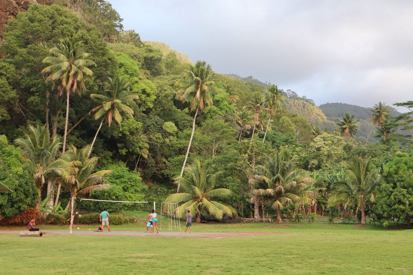 local children playing volleyball Hanaiapa - Hiva Oa - Marquesas Islands - French Polynesia