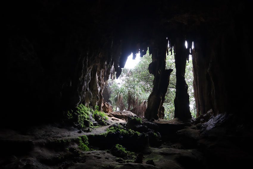 looking outside from Ana Mouo cave - hiking in rurutu - austral islands - french polynesia
