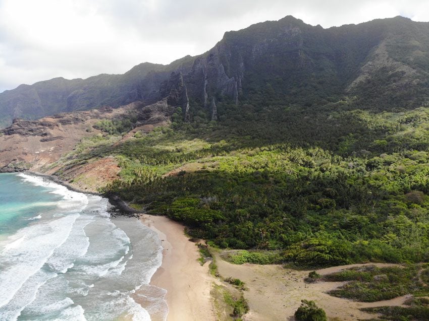 aerial view of Haatuatua Bay - nuku hiva - marquesas islands - french polynesia