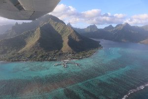 mount rotui and hilton overwater bungalows - scenic flight - moorea - french polynesia