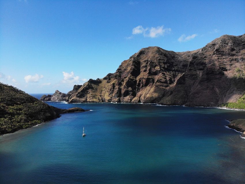 yacht in Hakatea Bay - nuku hiva - marquesas islands - french polynesia