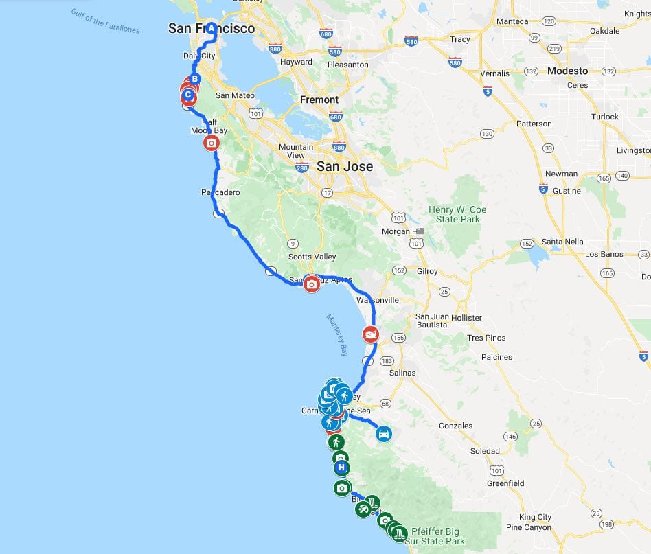 3 days pacific coast highway san francisco big sur itinerary map