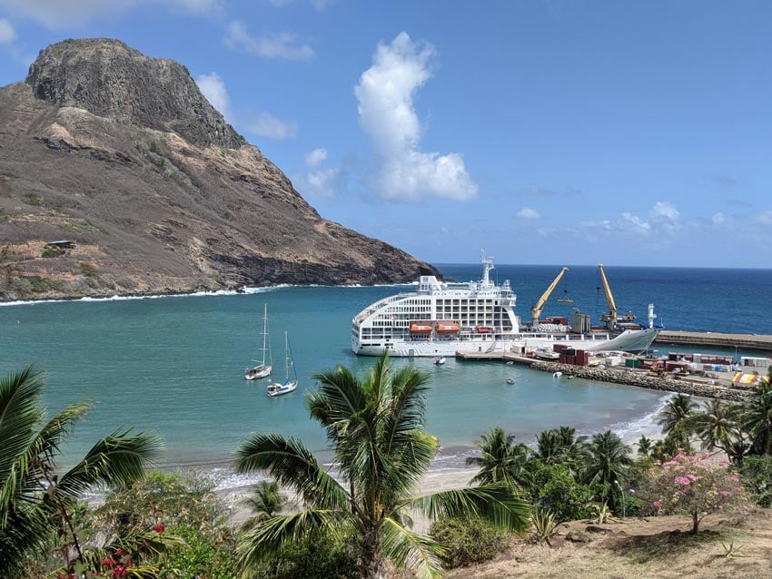 Aranui Marquesas Islands cuise ship docked in Ua Pou French Polynesia