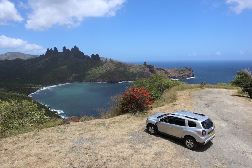 driving in marquesas islands - aapaka cliffs nuku hiva - french polynesia