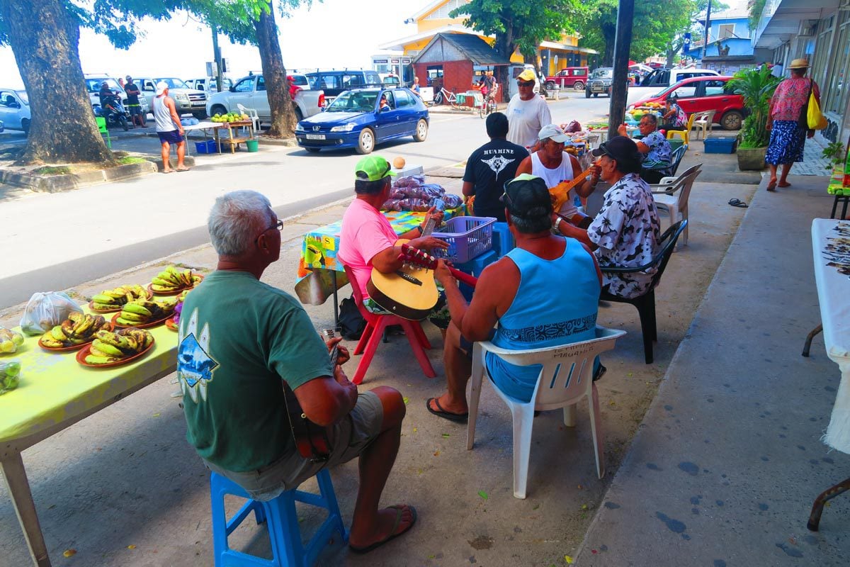 Fare - Huahine main village - locals playing music