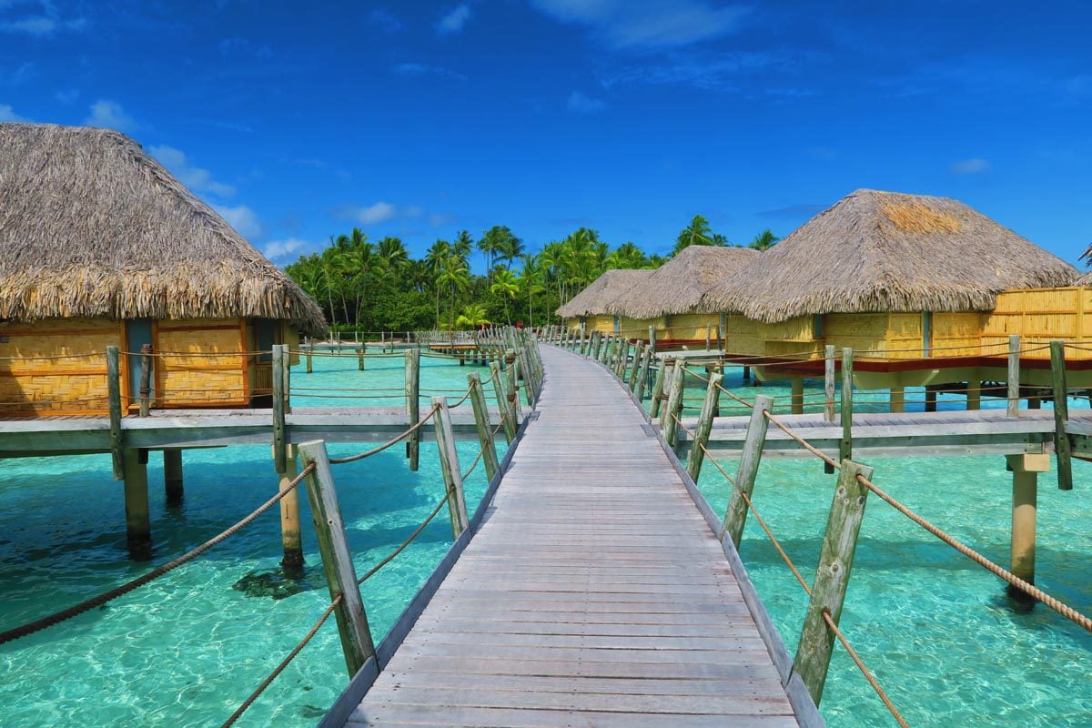 Le Tahaa Resort - row of overwater bungalows