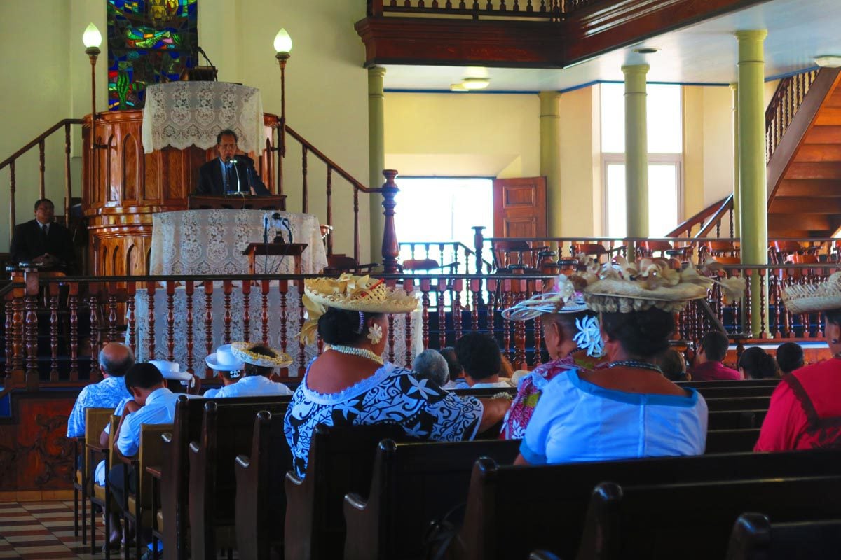 Paofai Temple - Tahiti Church - Sunday service - traditional clothing
