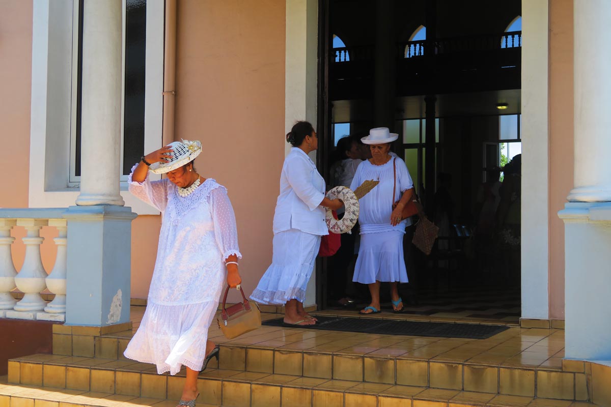 Paofai Temple - Tahiti Church - Sunday service - woman exiting church