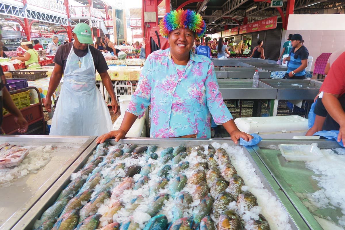 Papeete Central Market - Tahiti - woman selling fish