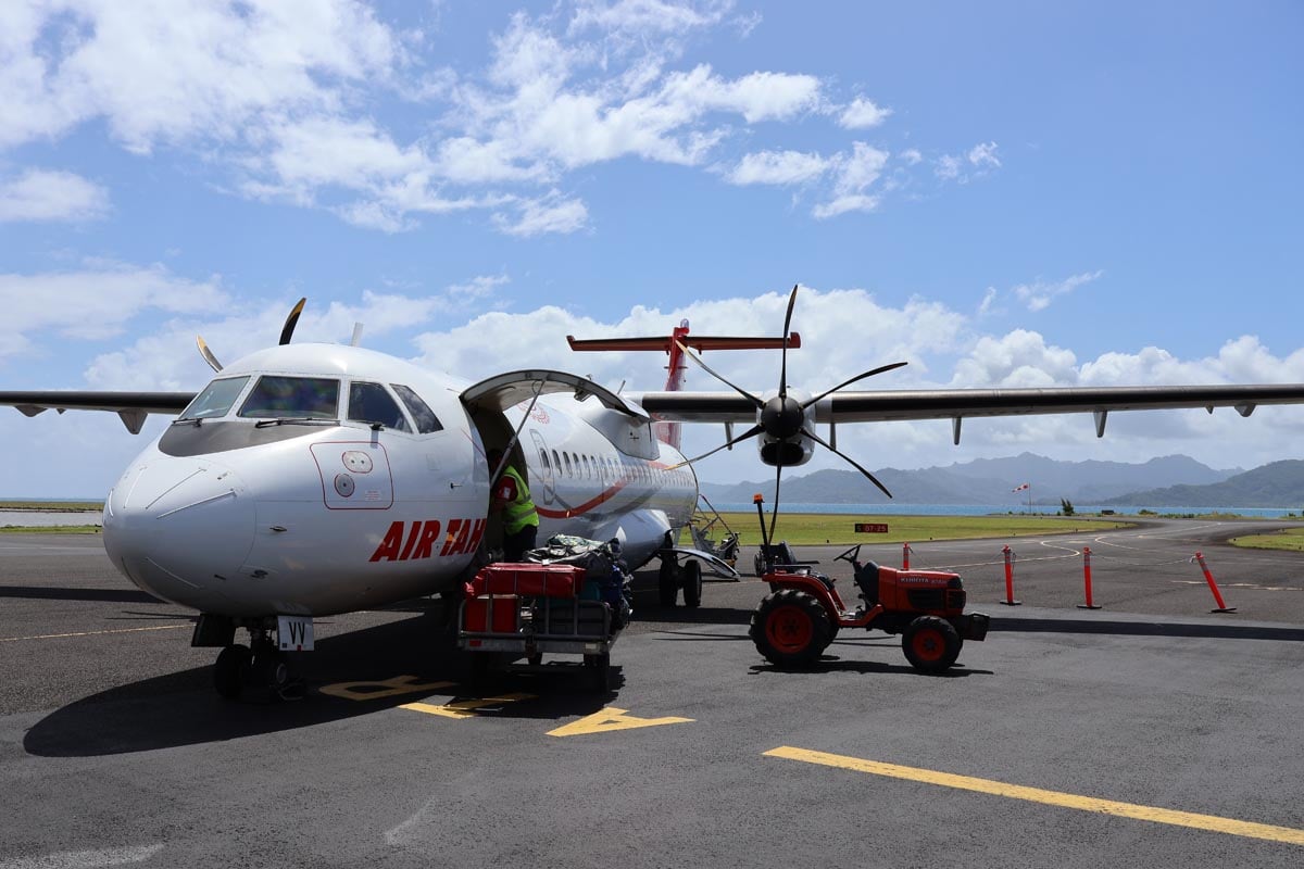 air tahiti at raiatea airport - french polynesia