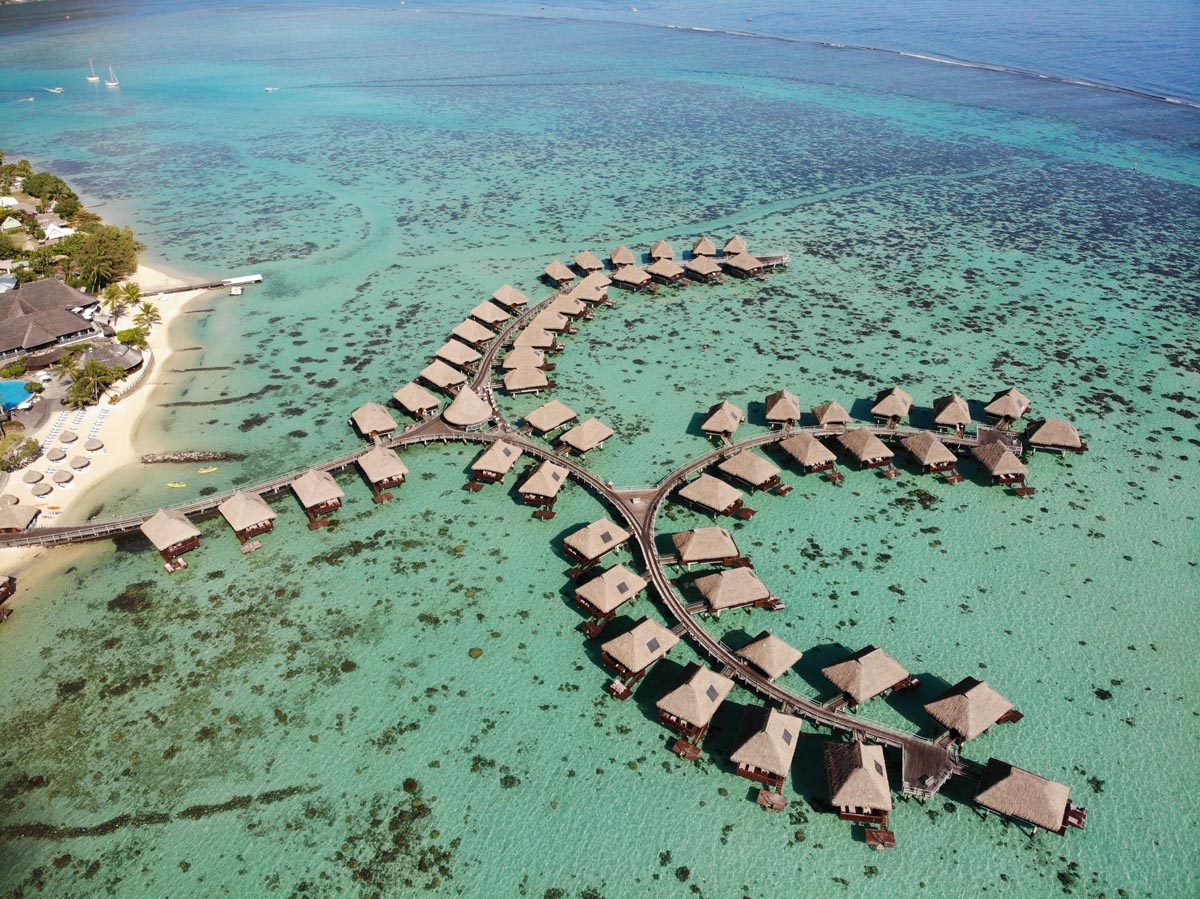 Closeup of the Hilton Moorea Resort overwater bungalows