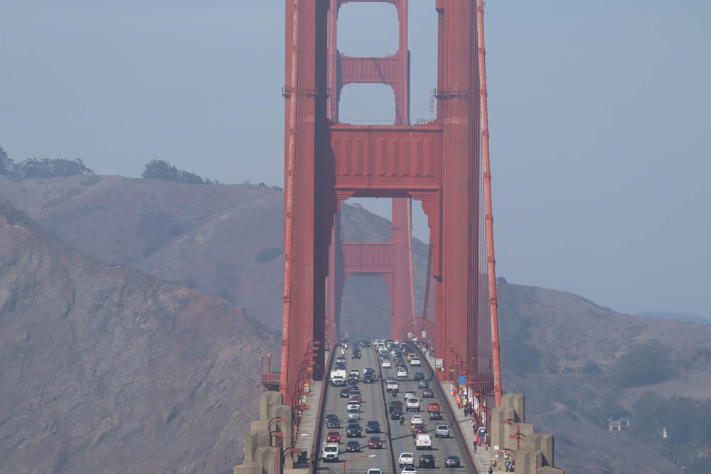 Closeup view of cars on Golden Bridge San Francisco
